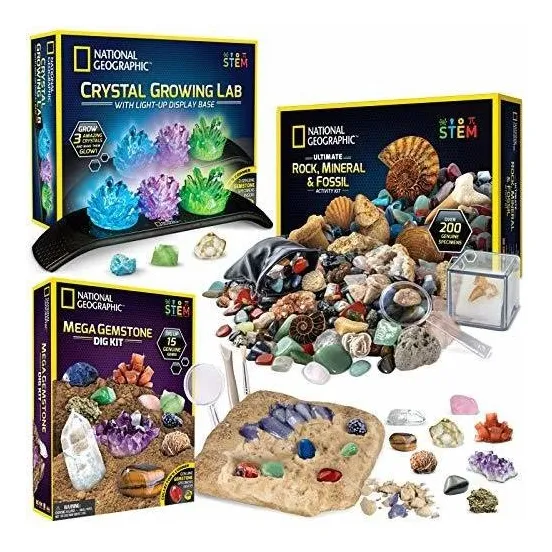 Paquete De Geología: 3 Kits De Rocas, Fósiles Y Crist...