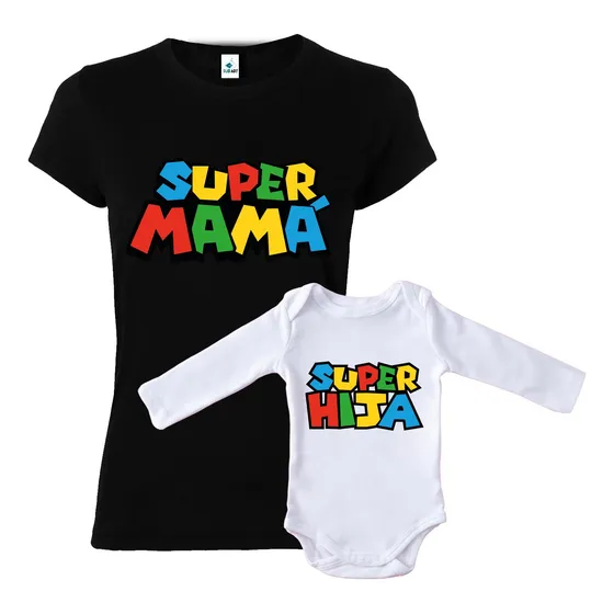 Camiseta + Body Dia De La Madre Super Mama Super Hija
