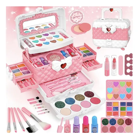 Set Maquillaje Niña Con Estuche Neceser 57 Pzas No Toxico