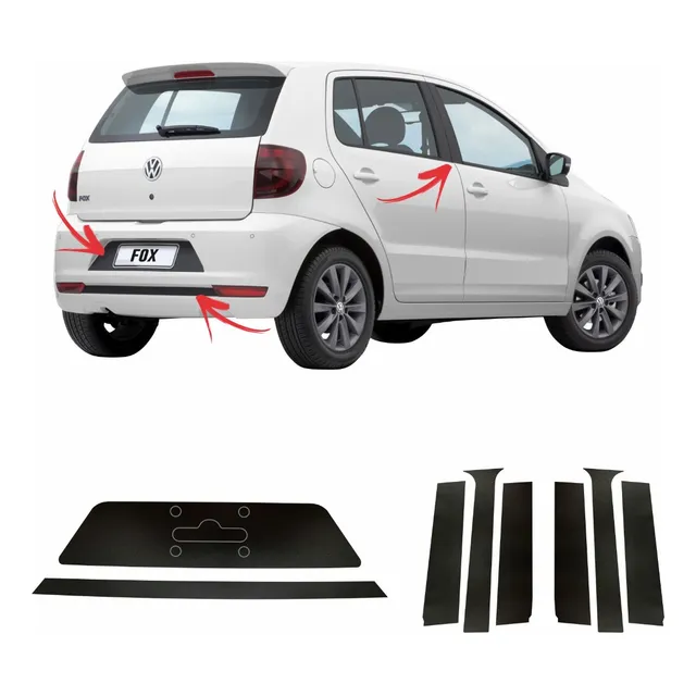 Kit Adesivos 6 Peças Coluna + Fundo Placa E Friso Fox Vw 