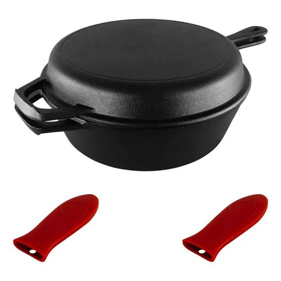 Dutch Oven Ø26cm 2 Sartenes Hierro Fundido + 2 Grip - Cukin Color Negro