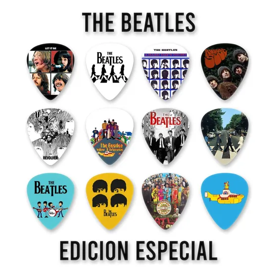 Púas Guitarra Beatles Colección Rock. Pack 12 Un + Llavero