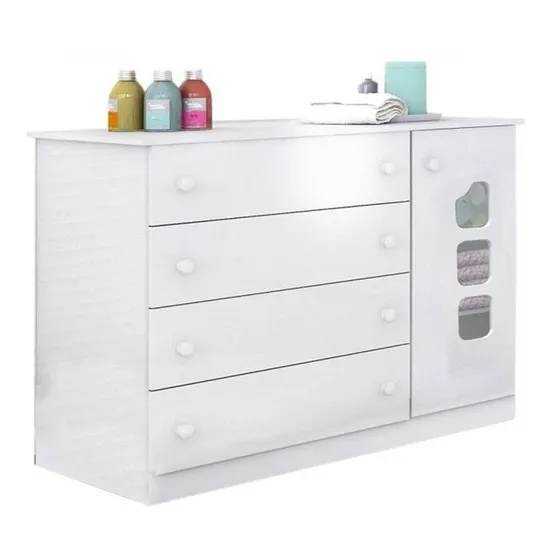 Cômoda Para Quarto Infantil Com 4 Gavetas 1 Porta Cabideiro