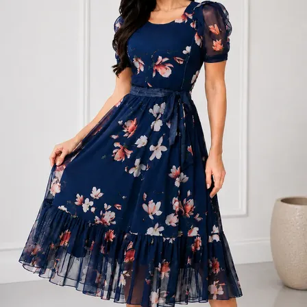 Vestido Midi Casual Manga Bufante Moda Feminina Plus Size