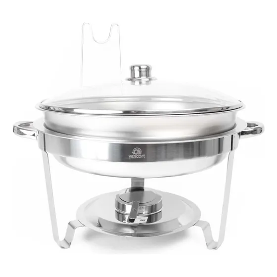 Bufetera Redonda De Acero Inoxidable Con Tapa De Vidrio 6 Lt