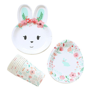 Para Conjunto Pratos E Copos Coelhinho Da Páscoa, 24 Para Conjunto Pratos E Copos Coelhinho Da Páscoa, 24
