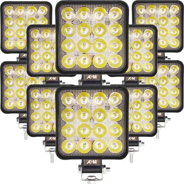 10 Un Mini Farol Milha Quadrado 16 Led 48w Universal 12v 24v