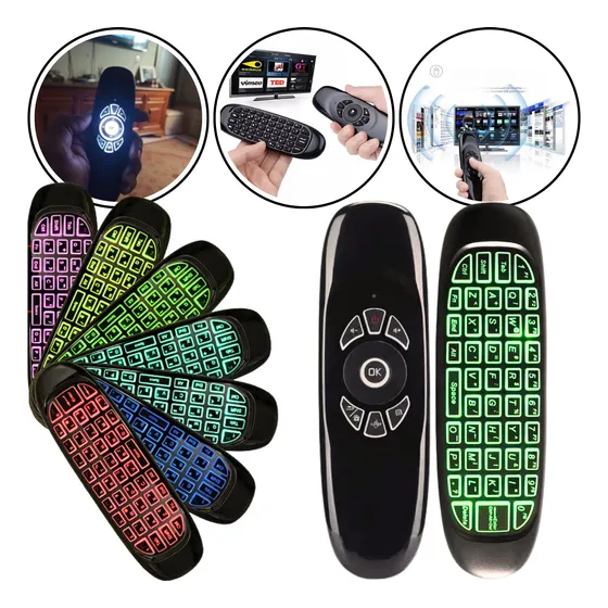 Mini Teclado Sem Fio Mouse Touch Tv Wireless Com Luz