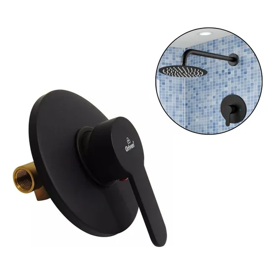 Grifería Para Ducha Monocontrol Negro Metálico Redonda, Sist Acabado Mate