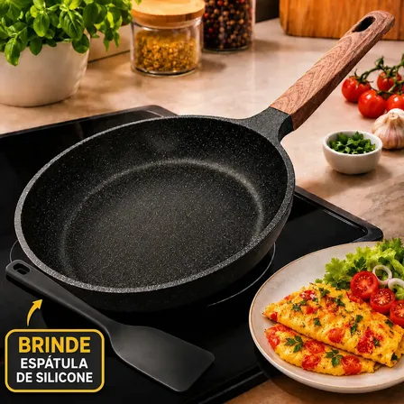 Frigideira Cerâmica Antiaderente Grande 24cm Acompanha Espátula Para Fogão A Gás Indução Cooktop Sem Óleo Não Gruda Profissional PÍTIA