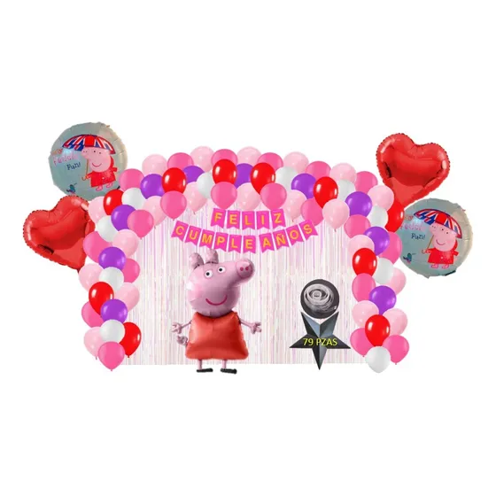 Kit De Decoracion Fiesta Cumpleaños Globos Peppa Pig 79pzs Lila