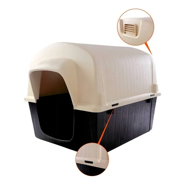 Casa De Plastico Para Perro Gato Mascota Mediano Duna Base Negra Tapa Crema