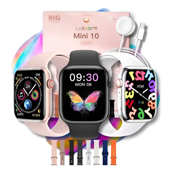 Smartwatch Feminino Masculino W10 Mini Amoled Com 8pulseiras