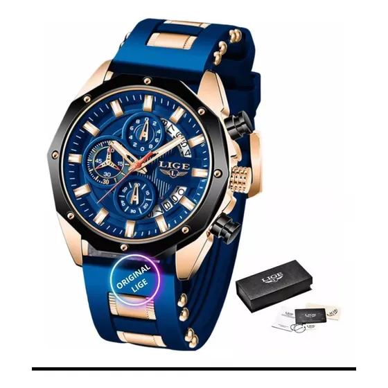 Reloj Lige 8908 para hombre, pulsera de silicona, 46 mm
