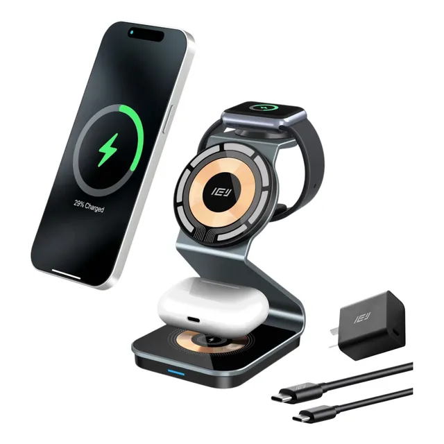 Cargador Inalámbrico 3 En 1 Para iPhone Watch AirPods 15w