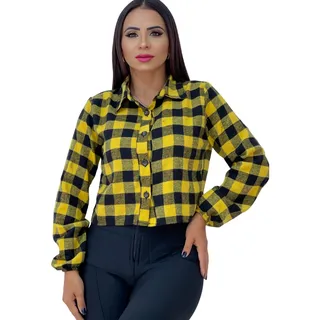 Cropped Curto Xadrez Feminina Manga Longa Modas Cropped Curto Xadrez Feminina Manga Longa Modas