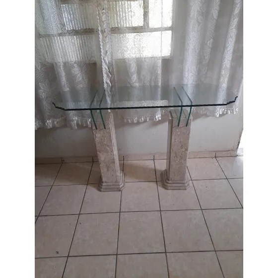 Aparador E Mesa De Vidro Com Pes De Marmore Travertino - Ler