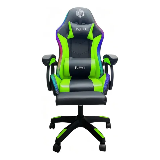Silla Gaming Con Luz Rgb Cojín Lumbar Posa Pies Pack 2
