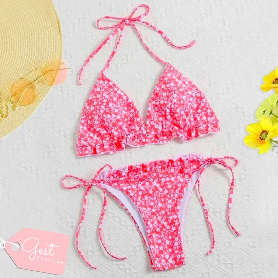 Traje De Baño Bikini Floral Ajustable Playa Piscina