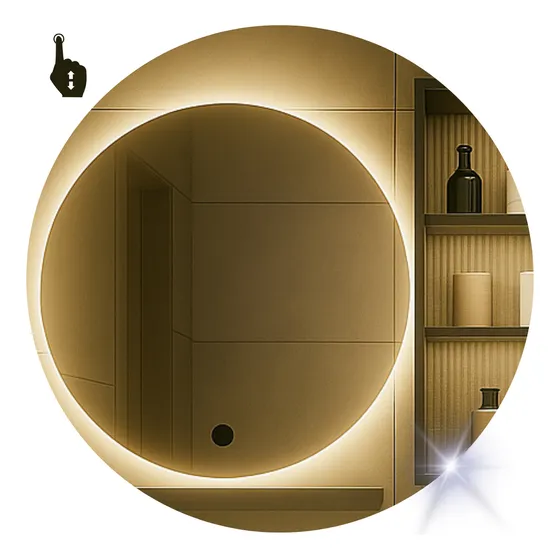 Espejo Redondo Pared Baño Con Luz Led 60 Cm Touch Decorativo