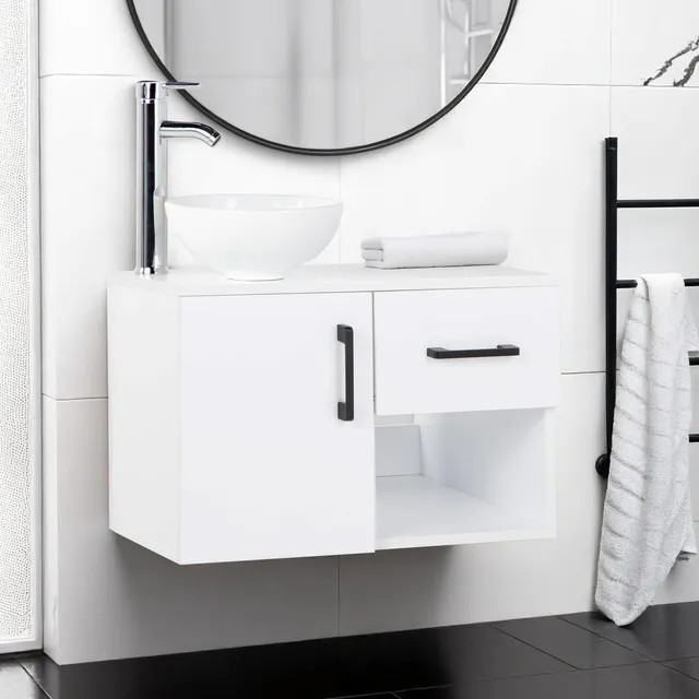 Mueble Kit Para Baño Gabinete Organizador Con Monomando Lavabo Color Blanco Kingshouse