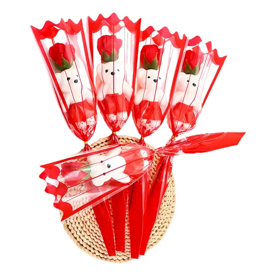 Flor Rosa Com Ursinho De Pelúcia Presente Mãe Mulher Buquê