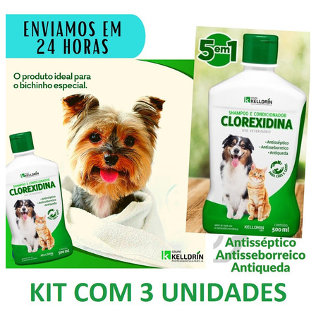 Clorexidina Shampoo Coceira Afecções Da Pele Alergia Kit 3un Clorexidina Shampoo Coceira Afecções Da Pele Alergia Kit 3un