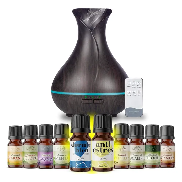Aromaterapia Difusor De Aromas 500ml + Aceites Esenciales Color FLOR CHOCOLATE-DFCH