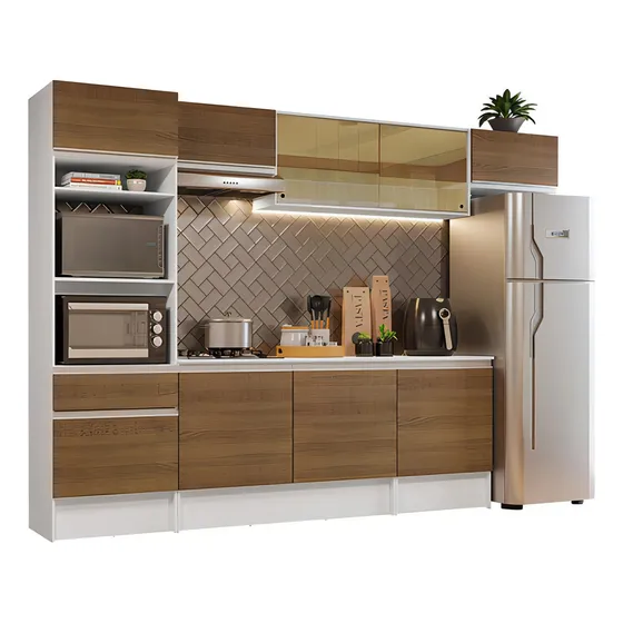 Cocina Integral Completa Modular Madesa Diamante 300cm 02 Color Blanco y Marrón