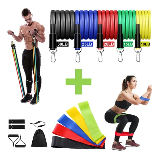 Kit 5 Mini Band + Kit 11 Elastico Extensor Treino Em Casa Hibo Multicolorido