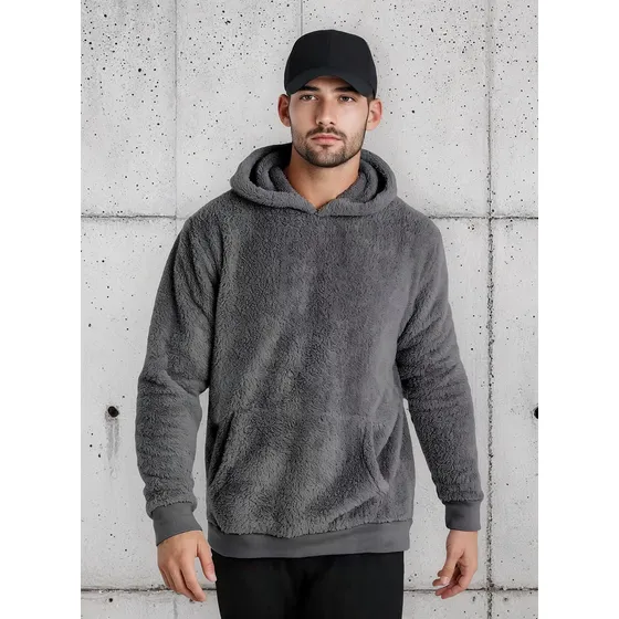 Buzo Oversize De Peluche Reversible Para Hombre - Estilo Retro Con Capucha Y Tejido Grueso, Ideal Para Calle, Resistente | Tamaño Adulto - Imagen 2