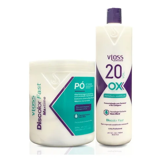 Combo Pó Descolorante Branco Vloss Discolor Fast E Ox 20v