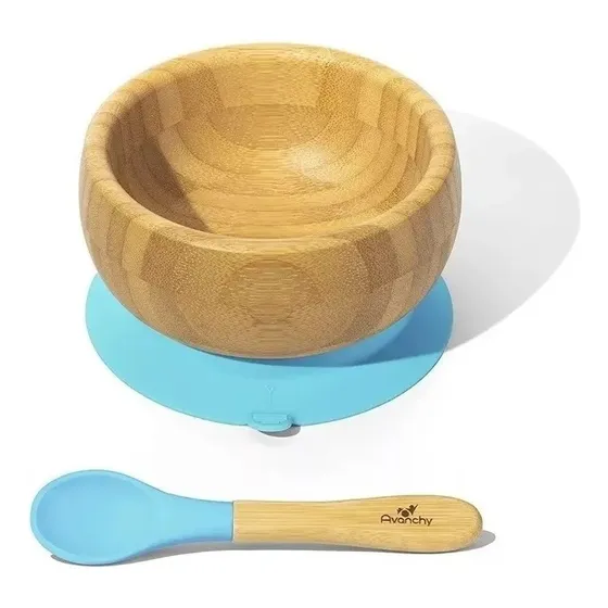 Bowl Plato Bebé Madera Bambu Y Silicona C/cuchara Avanchy