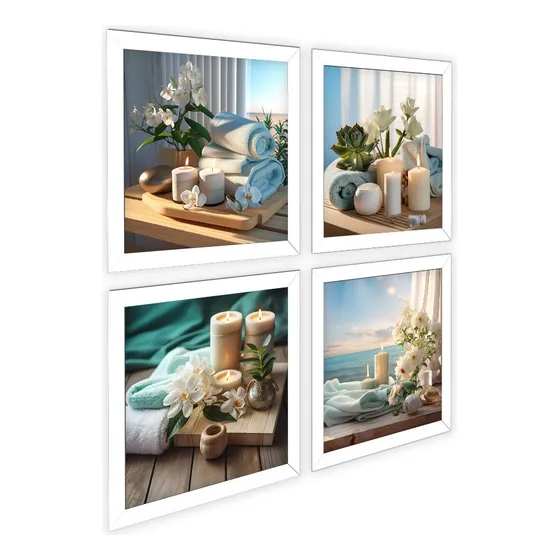 Kit 4 Quadros Decorativos Banheiro, Lavabo, Spa, Janela
