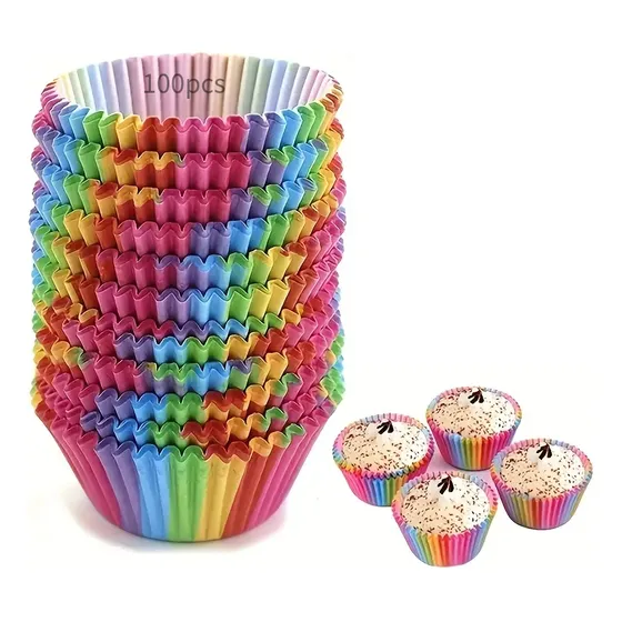 100pcs Tazas Para Cupcakes De Colores Arcoíris De Cocina