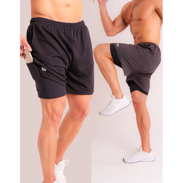 Kit 2 Bermuda 2 Em 1 Academia Short Com Bolso Duplo Corrida