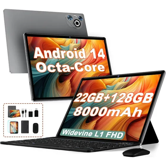 Tablet 10'' 22gb+128gb 8-core Android 14 Wifi 8000mah Gray