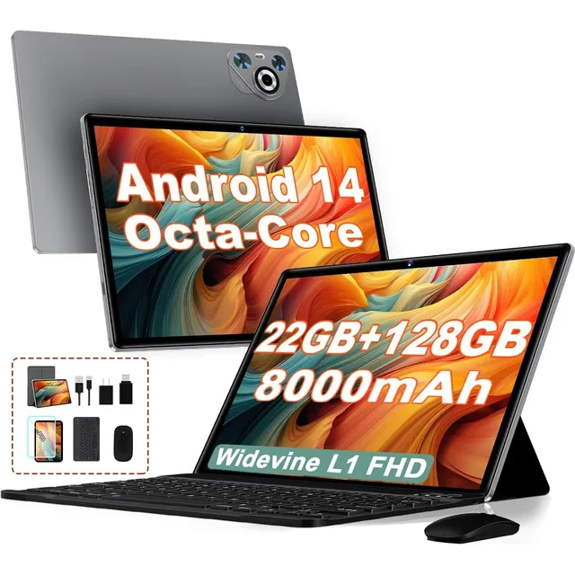 Tablet 10'' 22gb+128gb 8-core Android 14 Wifi 8000mah Gray
