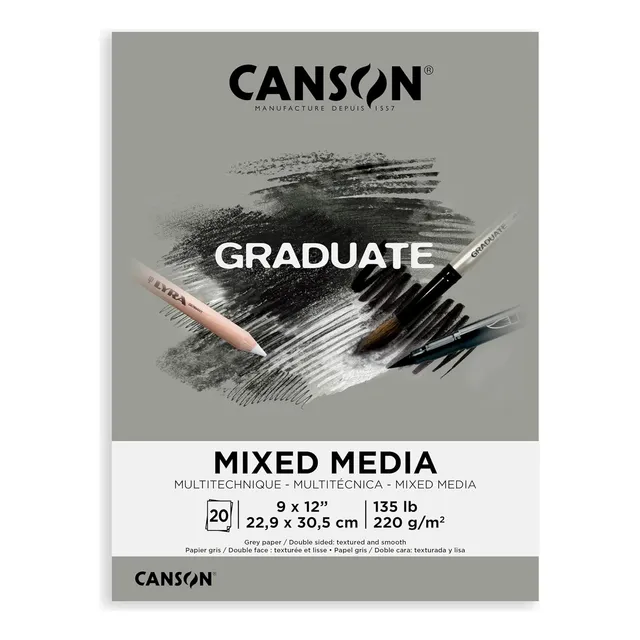 Block Canson Graduate Mix Media 9x12 In Papel Gris 20 Hojas