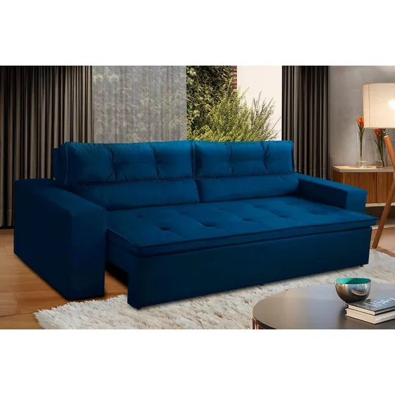Sofá Retrátil Reclinável 3 Lugares C Molas 1,80m Vegas Suede Cor Azul