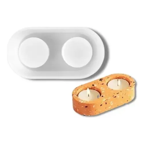 Molde Silicona Porta Velas Circular Doble Resina- Yeso- Vela