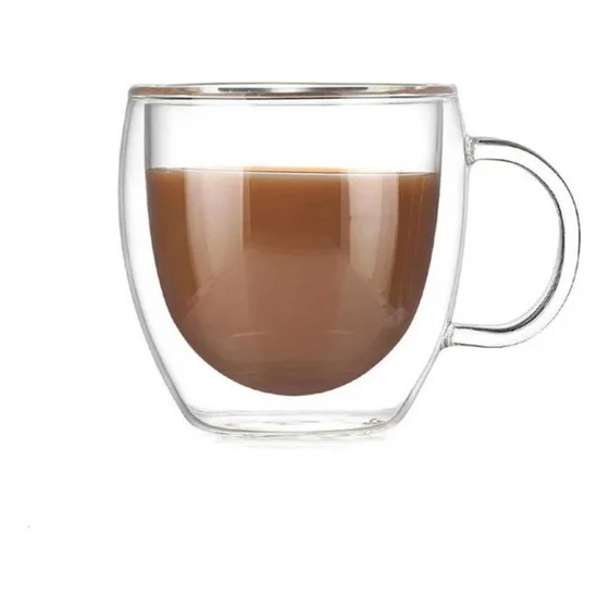 Pack 2 Tazas Doble Pared Vidrio 250ml Cafe Te Capuccino Color Blanco