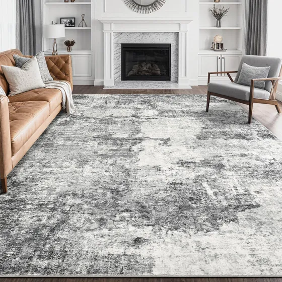 Alfombra Grande Abstracta 2.44 X 3.05 M Gris Suave Lavable