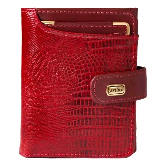 Carteira Feminina Couro Legítimo Lezard Premium Com Espelho Cor Vermelho