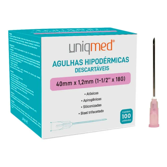 Agulha Hipodermica 18g 40x12 (18gx1 1/2) Cx/100 Uniqmed