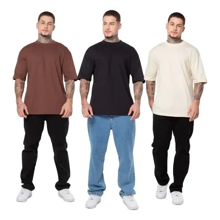 Kit 3 Camiseta Oversized Streetwear Premium Algodão