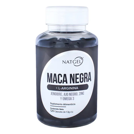 Maca Negra + L-arginina + Jengibre, Ajo Negro, Zinc y Omega 3 120 Softgels Natgel