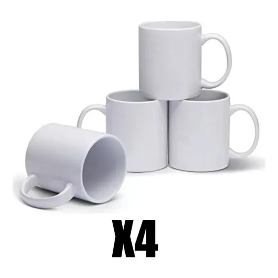 Taza De Porcelana 11oz  Blanca (4 Unidades)