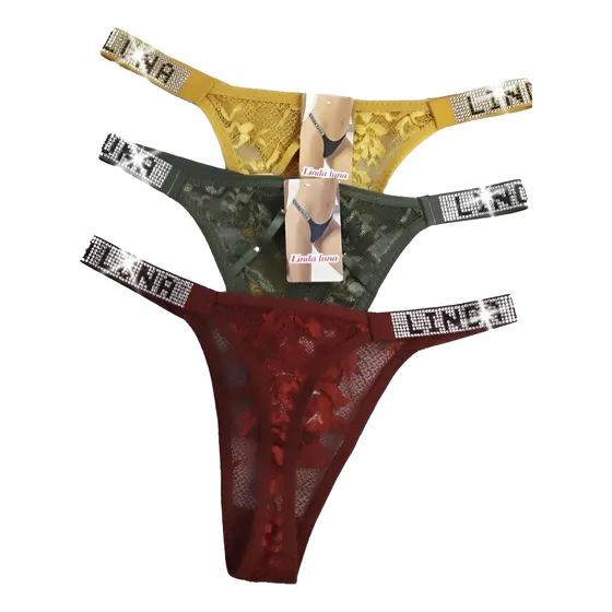 Tanga Cola Less Encaje Cavada Breteles Anchos Con Brillo