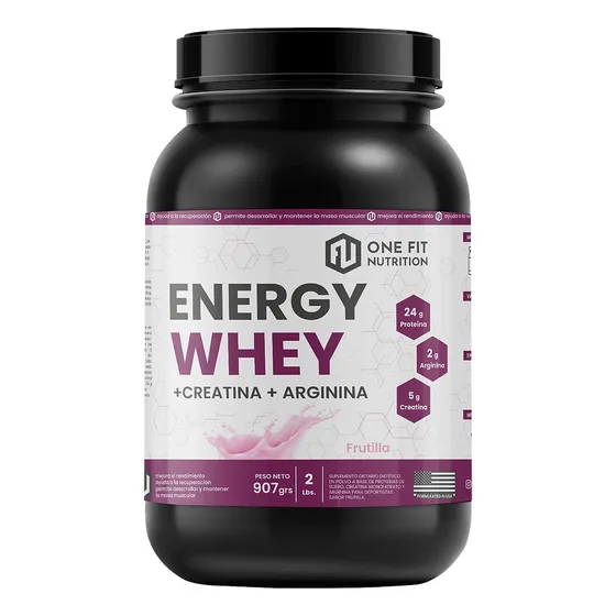 One Fit Energy Power Whey Protein 907g Creatina Proteína Arginina Sabor Frutilla